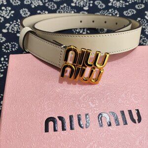 Miu Miu Classic Series Gold-Tone Logo Leather Belt
